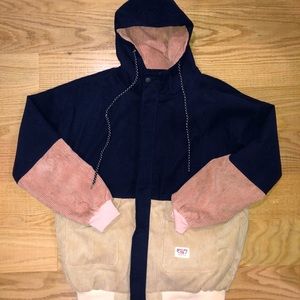 Corduroy color block hooded jacket
